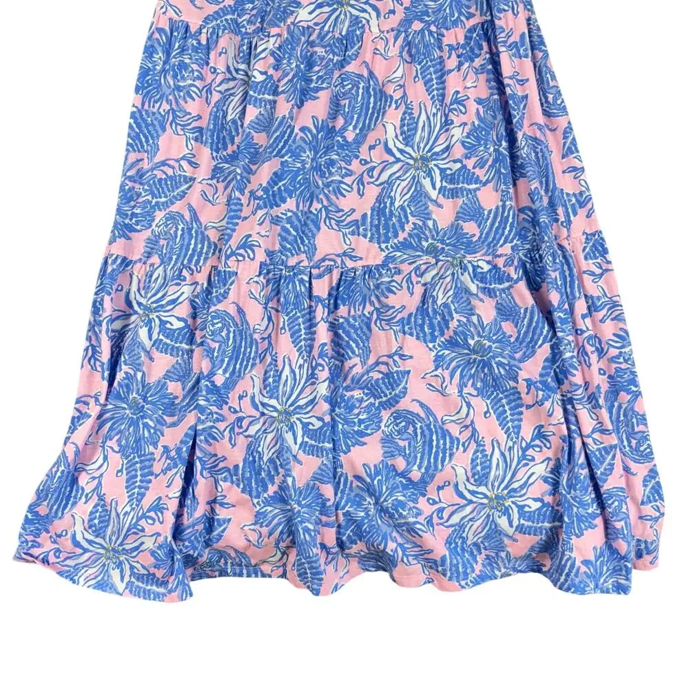 Lilly Pulitzer Girls XL 12-14 Pink Blue Floral Maxi Dress Coastal Preppy
